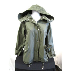 H&M Olive Green Hooded Utility Windbreaker Jacket Women Sz 8